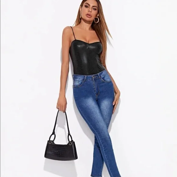 Tank top crocodile embossed cami black sexy womens - Picture 5 of 5